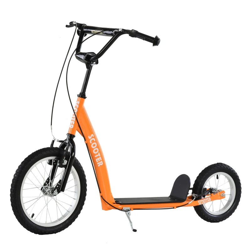 Aosom Kids Scooter with Adjustable Handlebar, Youth Kick Scooter with Dual Brakes, Inflatable Wheels, for Age 5+, Orange
