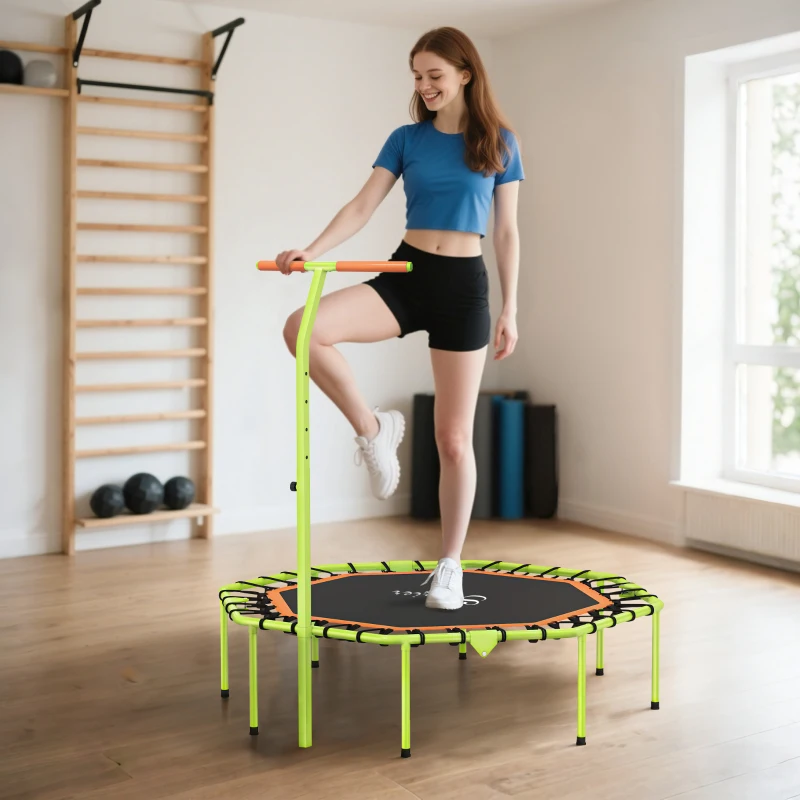 Soozier 50" Foldable Mini Trampoline, Fitness Trampoline Rebounder with Bungee, Adjustable Handle Bar, Stable & Quiet