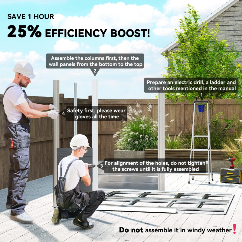 Outsunny 8' x 7' Outdoor Storage Shed, Easy to Assemble, Upgraded Galvanized Metal Garden Shed with Lockable Doors, Floor Frame and Gloves for Backyard, Lawn, Patio, Dark Grey