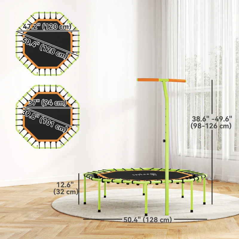 Soozier 50" Foldable Mini Trampoline, Fitness Trampoline Rebounder with Bungee, Adjustable Handle Bar, Stable & Quiet