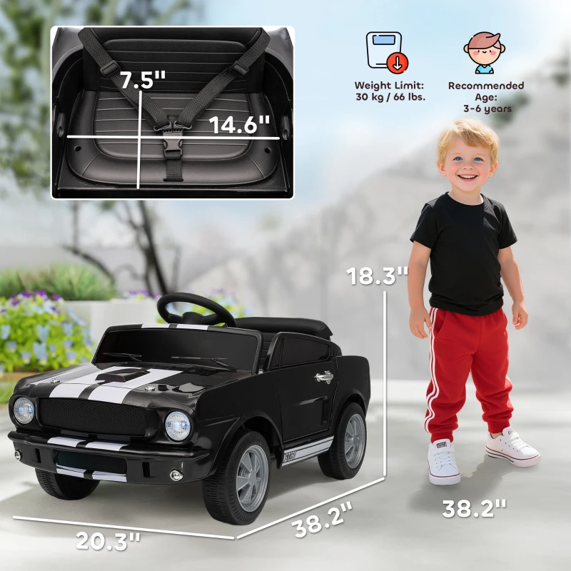Qaba Licensed Ford Shelby GT 350 Kids Ride On Car with Remote Control, Adjustable Speed, MP3, Smooth Start, LED Lights, Black