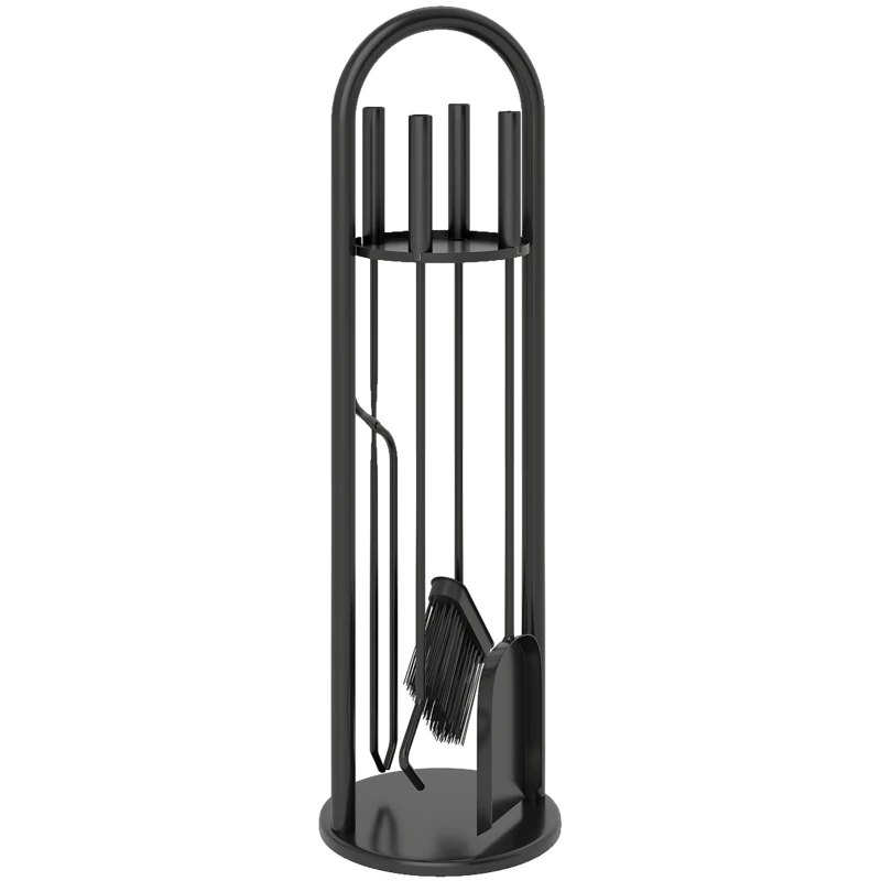 Outsunny Fireplace Tools Set, 5 Pieces Fireside Accessories with Brush, Shovel, Poker, A Pair of Tongs, Stand, Black