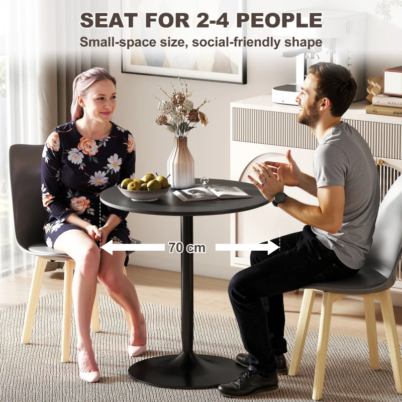 HOMCOM 27.6" Round Kitchen Table for 2, Modern Small Dining Table with Wood Veneer, Steel Base for Dining Room, Black