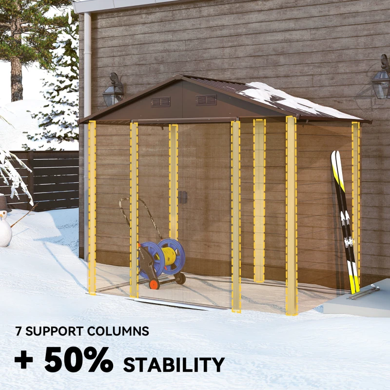 Outsunny 8' x 6' Metal Outdoor Storage Shed with Double Doors and Four Ventilation for Patio Furniture, Brown