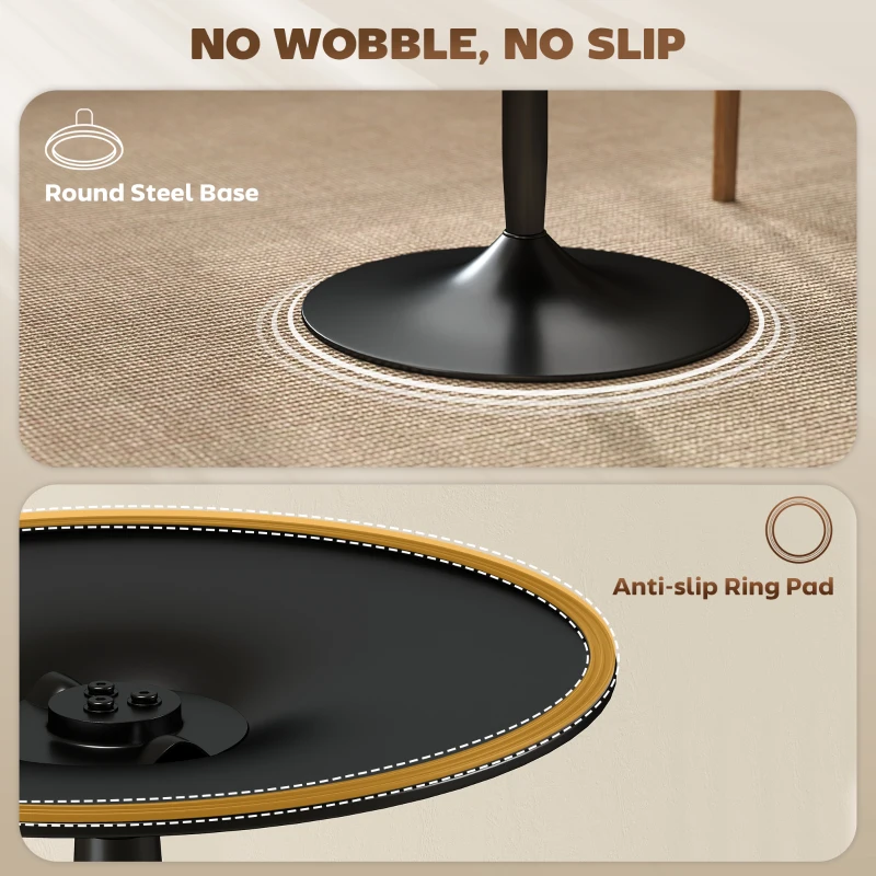 HOMCOM 27.6" Round Kitchen Table for 2, Modern Small Dining Table with Wood Veneer, Steel Base for Dining Room, Black