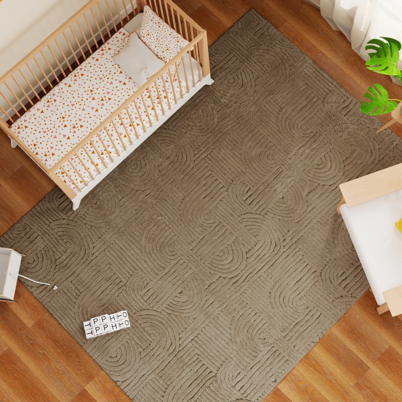 HOMCOM 7.5x9.5 Area Rug, Luxurious Faux Fur Rug, Non-Slip Floor Carpet for Living Room, Bedroom, Dining Room, Tan