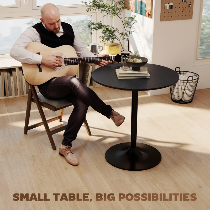 HOMCOM 27.6" Round Kitchen Table for 2, Modern Small Dining Table with Wood Veneer, Steel Base for Dining Room, Black