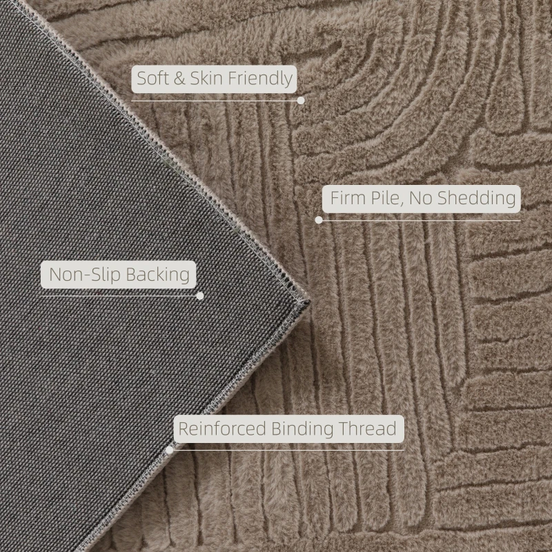 HOMCOM 7.5x9.5 Area Rug, Luxurious Faux Fur Rug, Non-Slip Floor Carpet for Living Room, Bedroom, Dining Room, Tan