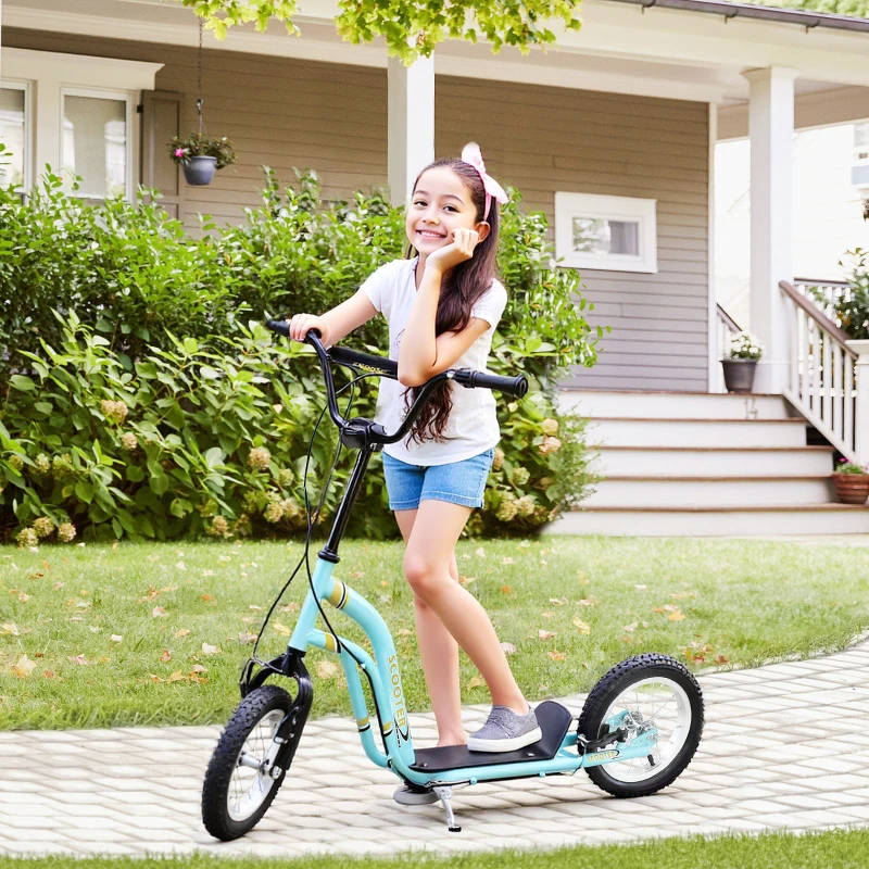 Aosom Dual Brakes Kick Scooter 12-Inch Inflatable Front Wheel Ride On Toy for Age 5+, Blue