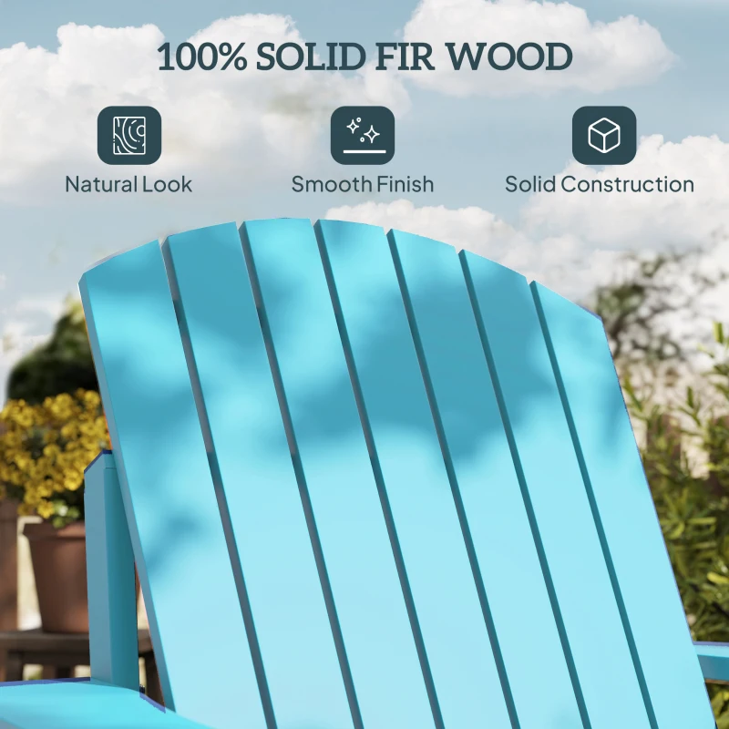 Outsunny Oversized Adirondack Chair, Outdoor Fire Pit and Porch Seating, Classic Log Lounge w/ Built-in Cupholder, Sky Blue