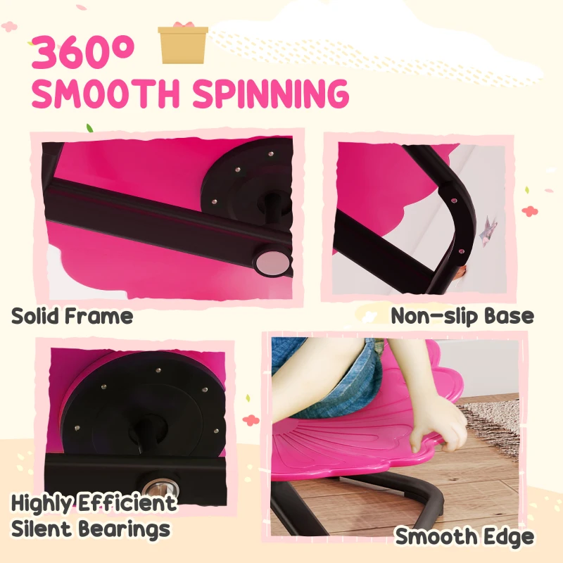 Qaba Flower-Shaped Kids Swivel Chair, Non-Slip Sit and Spin Sensory Chair for Training Body Coordination, Pink