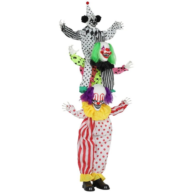 Outsunny Life Size Stackable Halloween Animated Clown with Red Light Up Eyes, Sound Activated Scary Clown Halloween Decorations