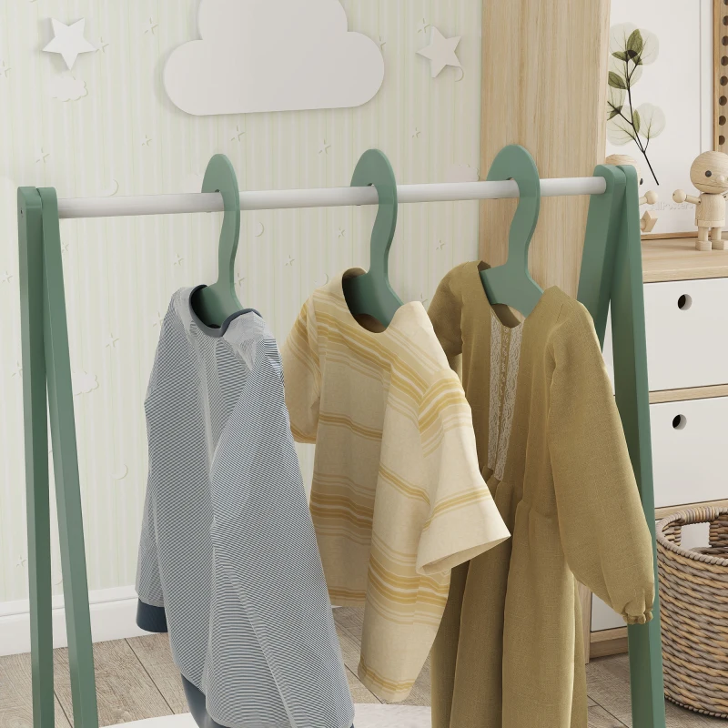 Qaba Kids Clothing Rack with Storage Shelf, Hangers, for Nursery Room, Living Room, Playroom, Green