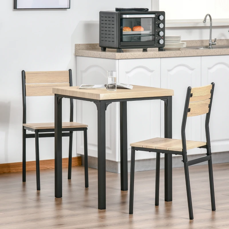 HOMCOM Dining Table Set for 2, 3 Piece Kitchen Table and Chairs with Metal Legs for Small Spaces, Natural Wood