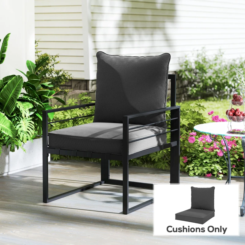 Outsunny Patio Chair Cushions, Thick Deep Seat Outdoor Seat Cushion with Back Cushion, Charcoal Grey