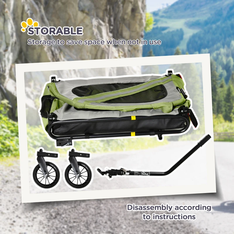 Aosom Dog Bike Trailer, 2-in-1 Dog Wagon Pet Stroller for Travel with Universal Wheel Reflectors Flag, for Small and Medium Dogs, Green