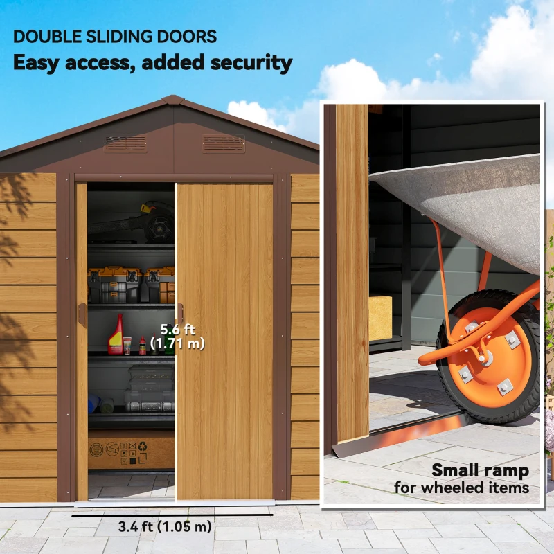 Outsunny 8' x 6' Metal Outdoor Storage Shed with Double Doors and Four Ventilation for Patio Furniture, Brown