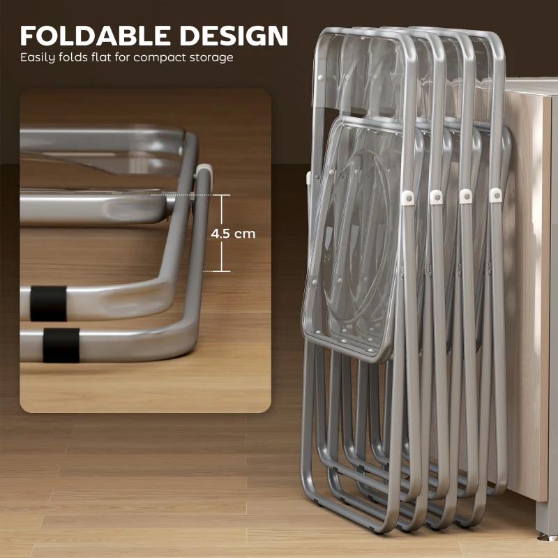 HOMCOM 4 Pack Acrylic Foldable Chairs, Transparent Folding Chairs for Living Room, Home Office, Party, Clear