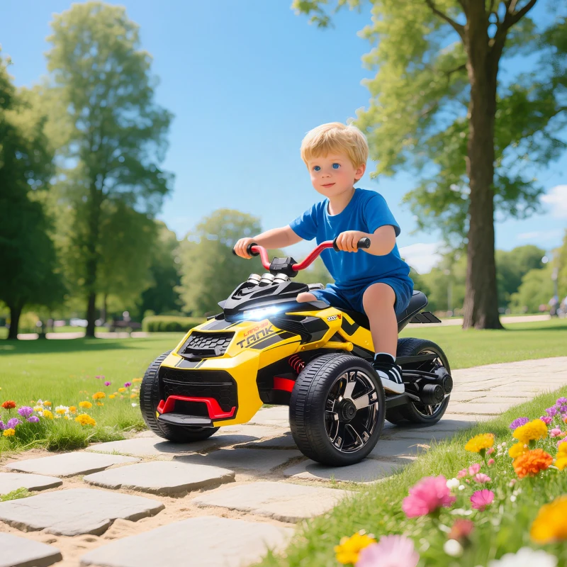 Qaba 12V Kids Ride On ATV with MP3 Player, Music, Horn, 2 Speeds, LED Lights, Gift for Boys & Girls Ages 3-8, Yellow