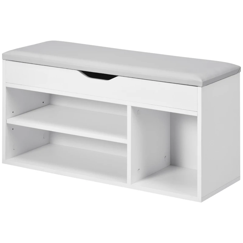 HOMCOM Shoe Bench Entryway Storage Rack with Padded Cushion, Hidden Storage for Hallway, Living Room, White