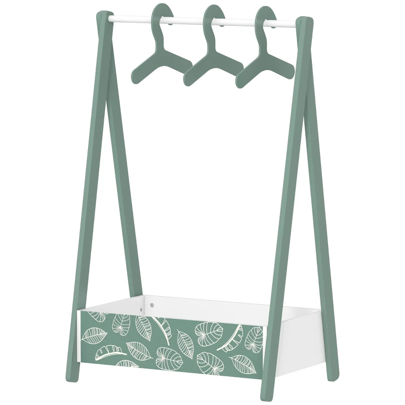 Qaba Kids Clothing Rack with Storage Shelf, Hangers, for Nursery Room, Living Room, Playroom, Green