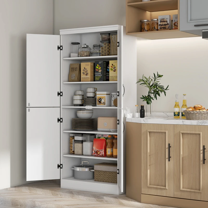 HOMCOM 70" 4-Door Storage Cabinet, Freestanding Pantry Cabinet with Adjustable Shelves for Living Room, White