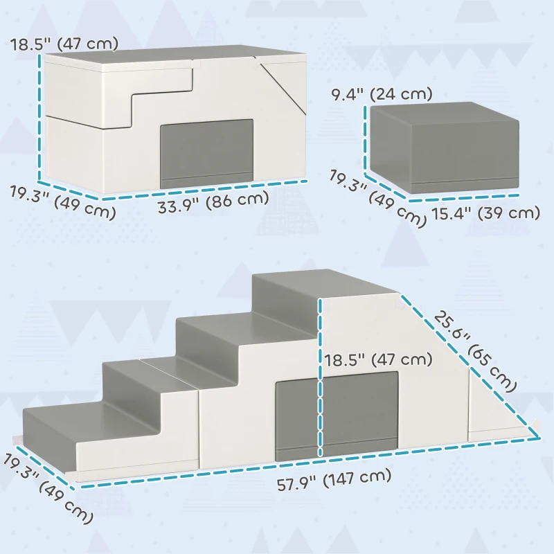 Qaba 2-Piece Soft Play Kids Foam Play Se for Crawl and Climb, Light Grey