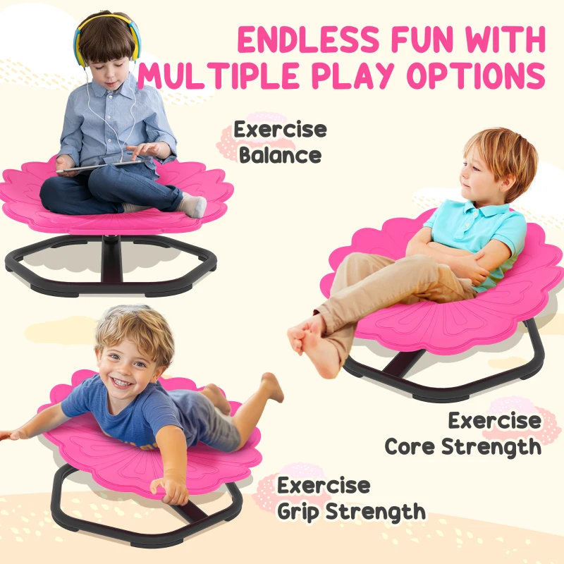Qaba Flower-Shaped Kids Swivel Chair, Non-Slip Sit and Spin Sensory Chair for Training Body Coordination, Pink