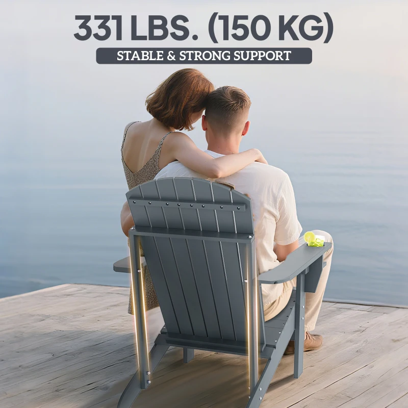 Outsunny Classic Adirondack Chair, Muskoka Chairs, Garden Deck Chair with Cup Holder for Patio, Indoor, Backyard, Dark Grey