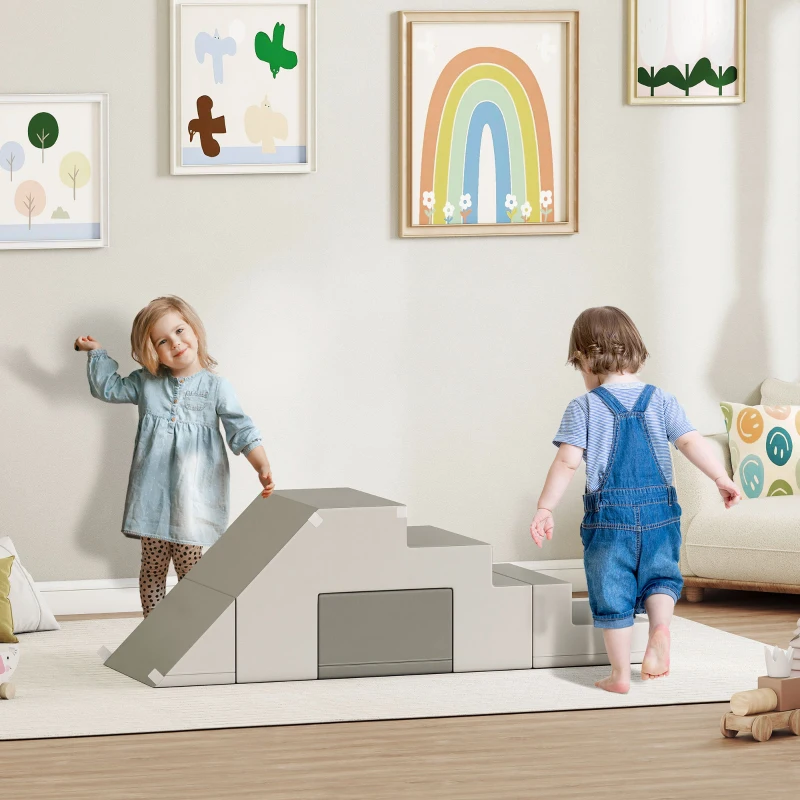Qaba 2-Piece Soft Play Kids Foam Play Se for Crawl and Climb, Light Grey