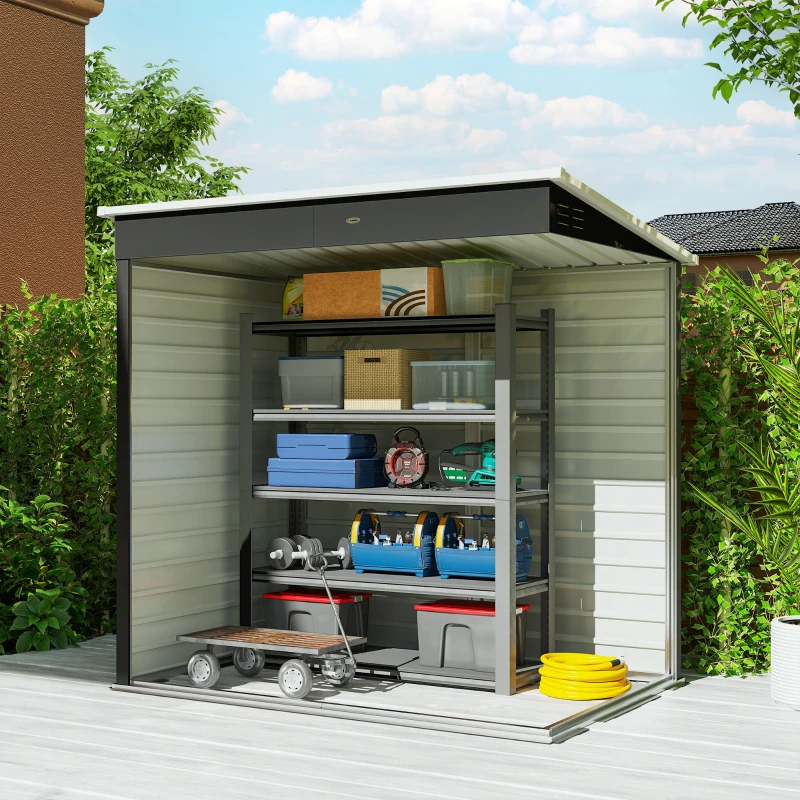 Outsunny 6' x 4' Outdoor Garden Shed, Metal Storage Shed with Lockable Door and Gloves for Backyard Garden Patio, Dark Gray