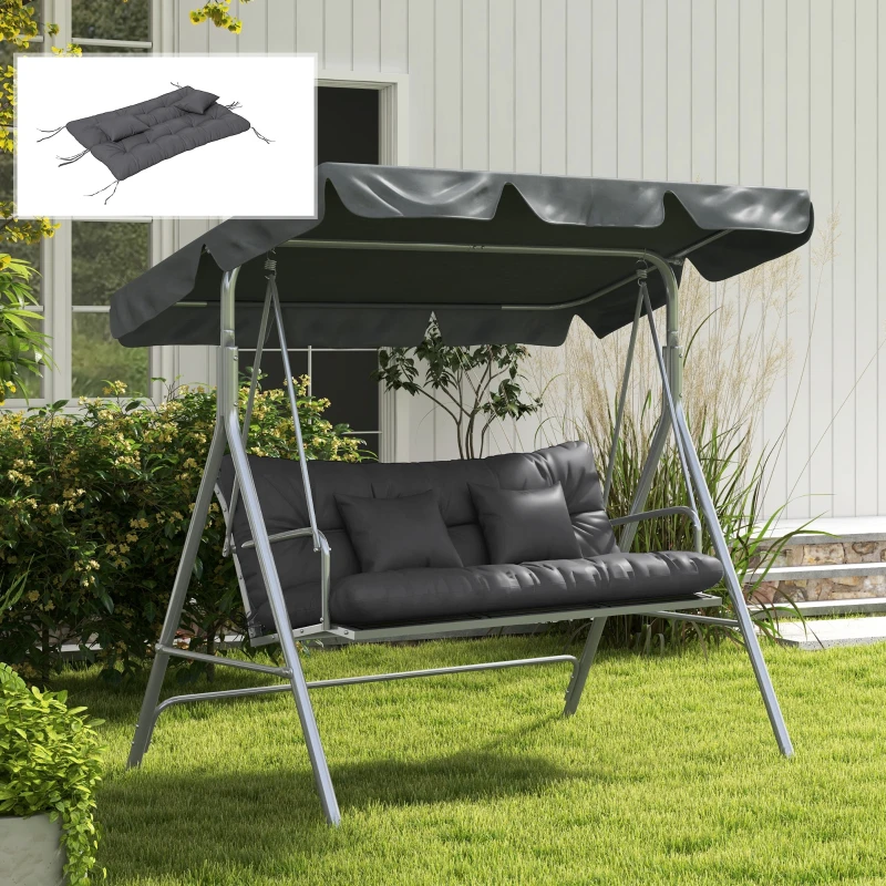 Outsunny 59" Tufted Bench Cushions & Throw Pillows, Replacement Bench Seat Pad, Back & 2 Pillows for Outdoor Furniture, Charcoal