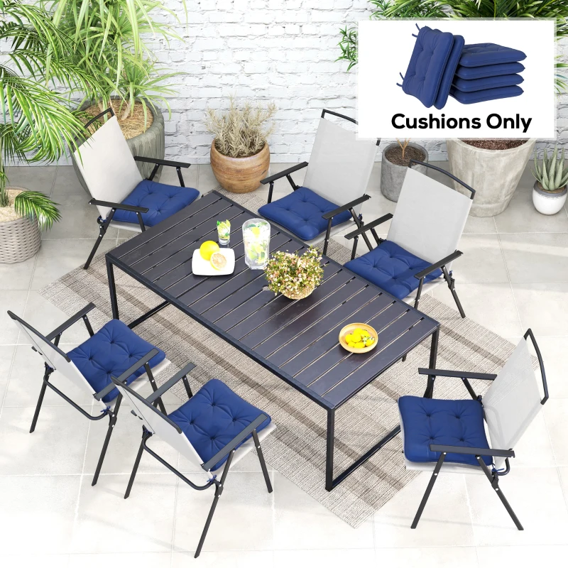 Outsunny 6-Piece Seat Cushion Replacement, Outdoor Patio Chair Cushions Set with Ties, Button Tufted, Dark Blue