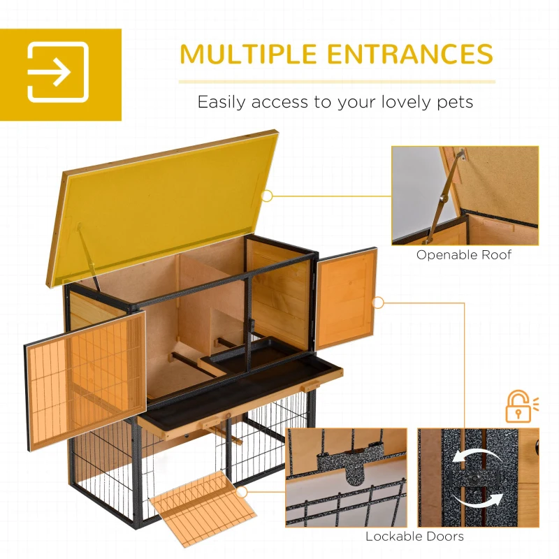 PawHut Rabbit Hutch Pet House Bunny Cage Small Animal Habitat with Asphalt Openable Roof for Outdoor 35.25" x 17.75" x 32" Light Yellow