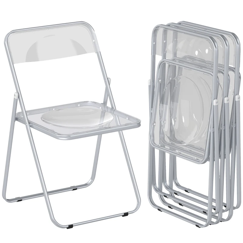HOMCOM 4 Pack Acrylic Foldable Chairs, Transparent Folding Chairs for Living Room, Home Office, Party, Clear