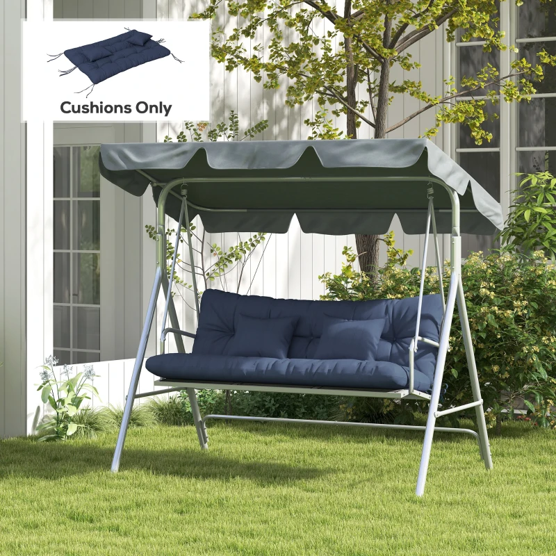 Outsunny 59" Tufted Bench Cushions & Throw Pillows, Replacement Bench Seat Pad, Back & 2 Pillows for Outdoor Furniture, Navy Blue