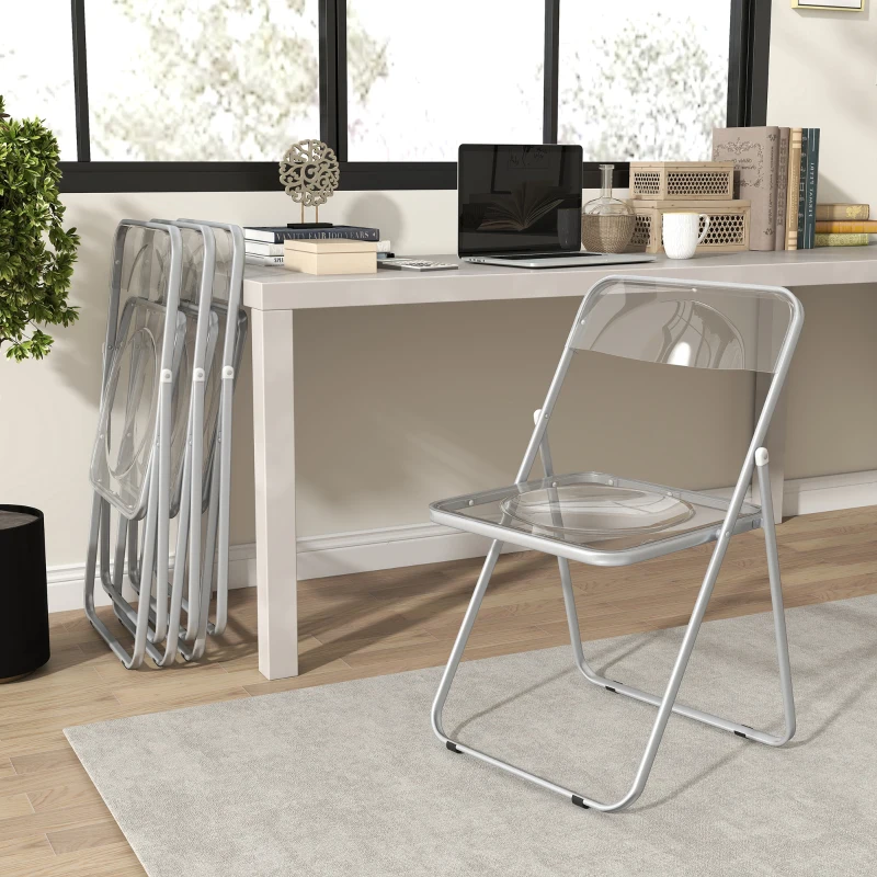 HOMCOM 4 Pack Acrylic Foldable Chairs, Transparent Folding Chairs for Living Room, Home Office, Party, Clear