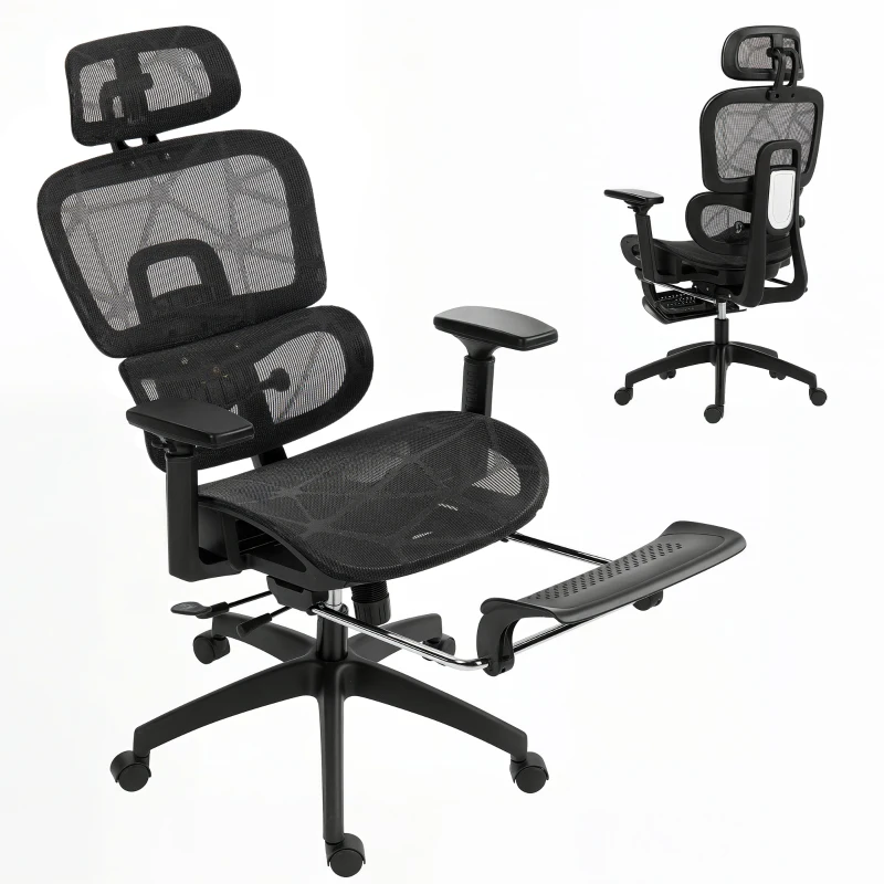 HOMCOM Mesh Office Chair with 3D Armrest, High Back Desk Chair with Lumbar Support, 135° Reclining, Adjustable Headrest, Black