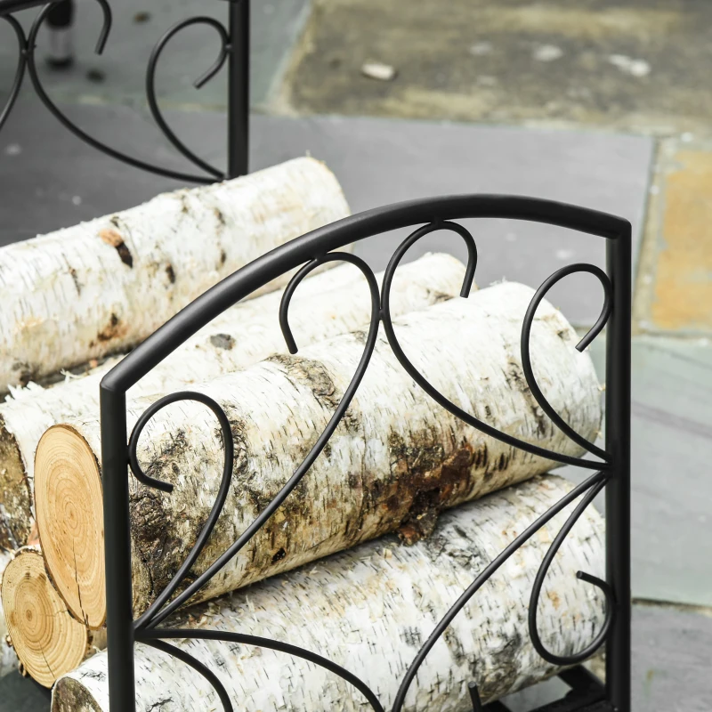 Outsunny 16" Heavy Duty Metal Fireplace Log Holder, Firewood Rack Outdoor for Fireplace Storage, Black