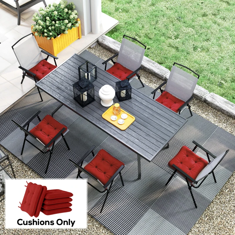 Outsunny 6-Piece Seat Cushion Replacement, Outdoor Patio Chair Cushions Set with Ties, Button Tufted, Wine Red