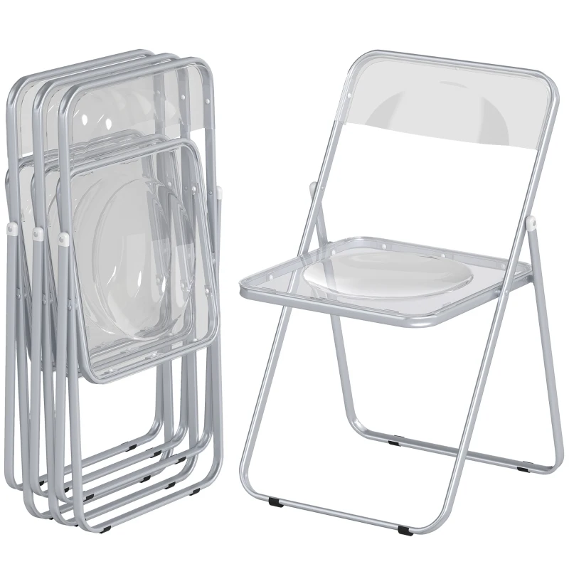 HOMCOM 4 Pack Acrylic Foldable Chairs, Transparent Folding Chairs for Living Room, Home Office, Party, Clear