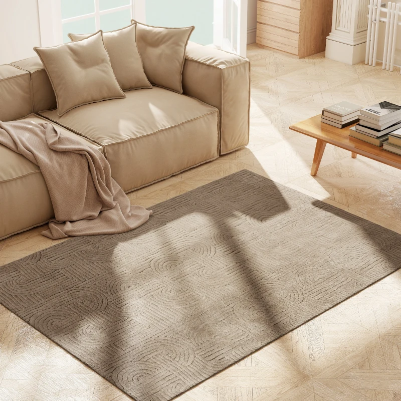 HOMCOM 5x7 Area Rug, Luxurious Faux Fur Rug, Non-Slip Floor Carpet for Living Room, Bedroom, Dining Room, Tan