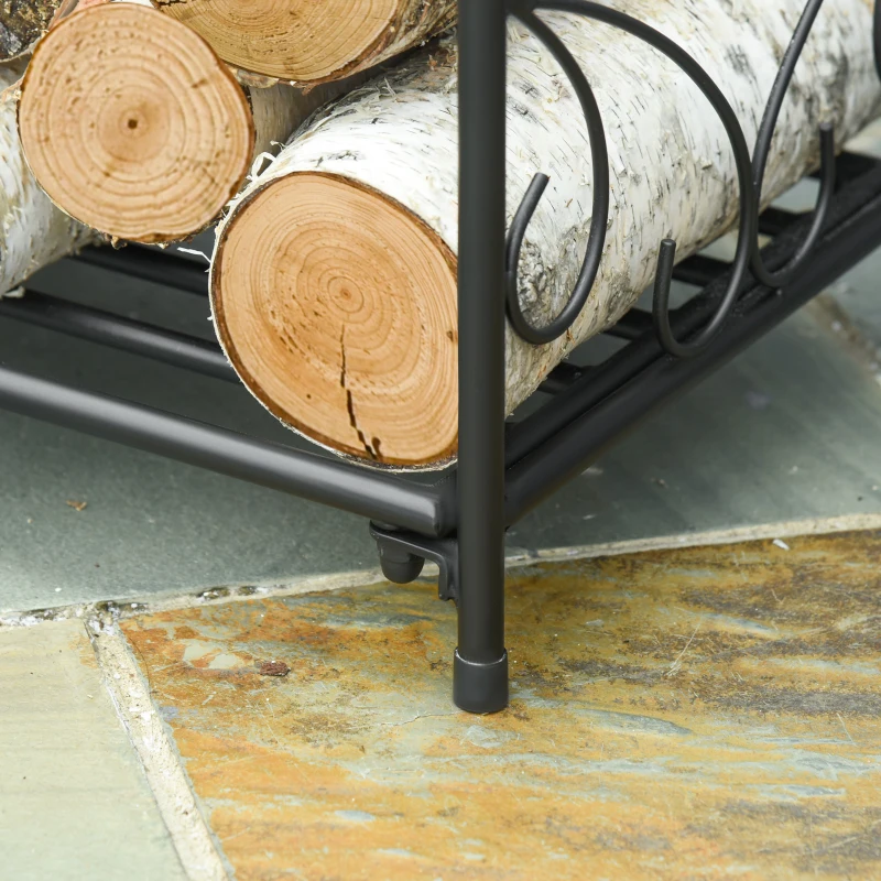 Outsunny 16" Heavy Duty Metal Fireplace Log Holder, Firewood Rack Outdoor for Fireplace Storage, Black