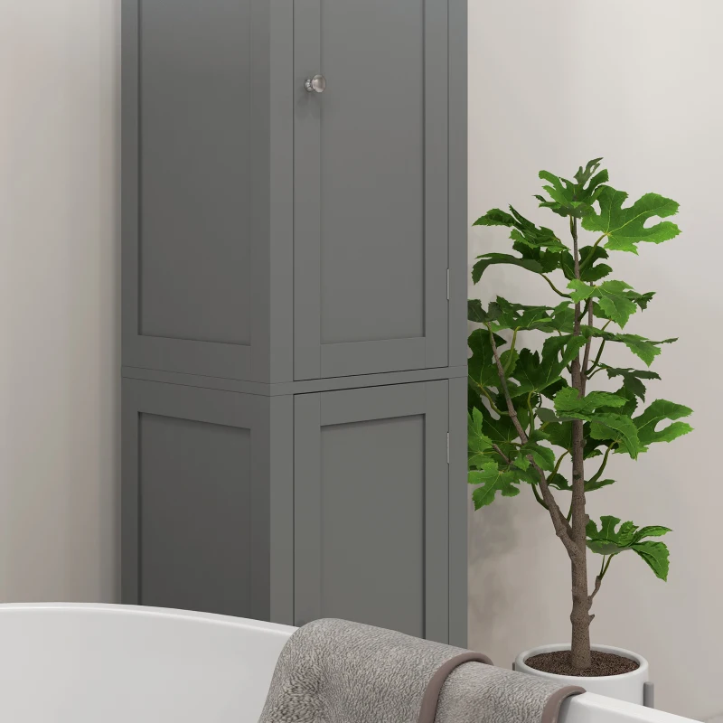 kleankin Tall Bathroom Cabinet, Freestanding Storage Organizer with Adjustable Shelves and Cupboards, 15" x 13" x 63", Grey
