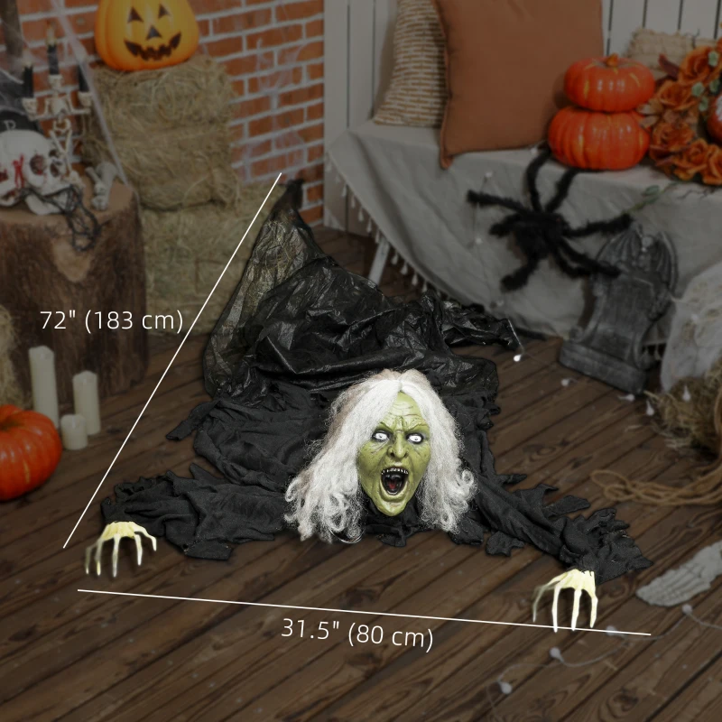 Outsunny 72" Life Size Halloween Animated Crawling Zombie with Glowing LED Eyes, Battery Operated, Indoor Outdoor Party Props