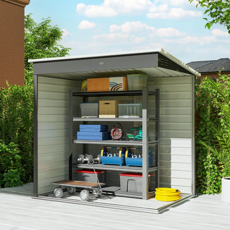 Outsunny 6' x 4' Outdoor Garden Shed, Metal Storage Shed with Lockable Door and Gloves for Backyard Garden Patio, Light Gray