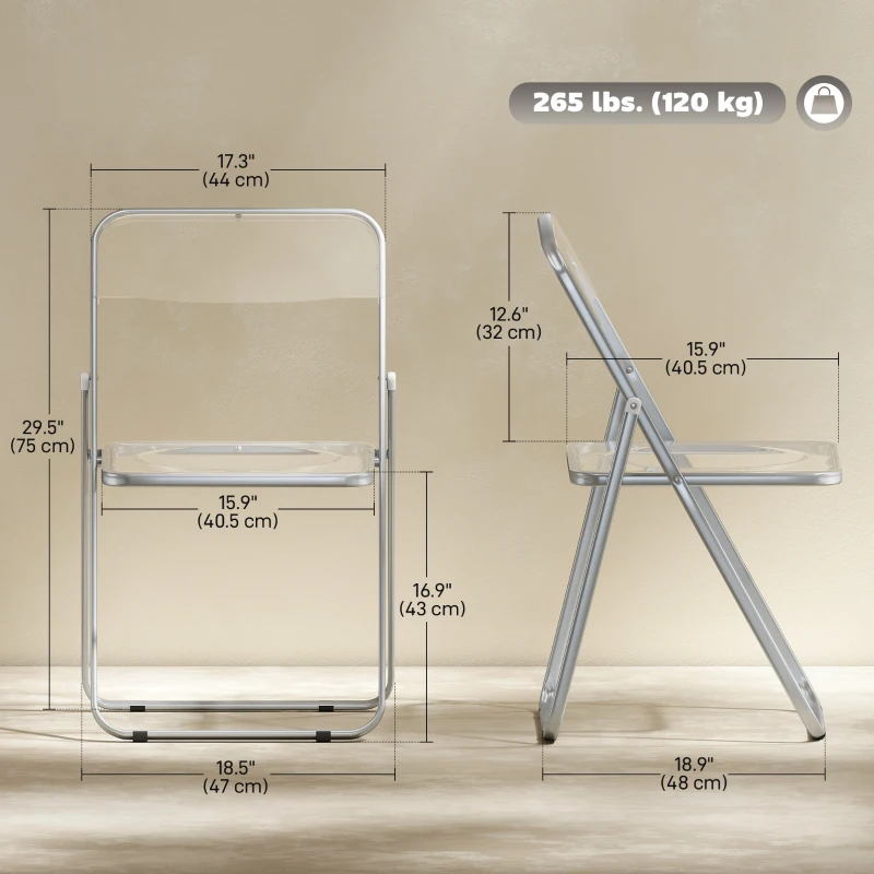 HOMCOM 4 Pack Acrylic Foldable Chairs, Transparent Folding Chairs for Living Room, Home Office, Party, Clear