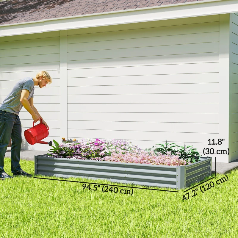 Outsunny 8 x 4 x 1ft Galvanized Raised Garden Bed, Reinforced Outdoor Planter Box with Open Bottom, Silver