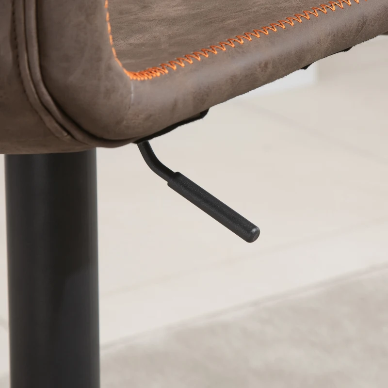 HOMCOM Bar Stools Set of 2, Swivel Counter Height Bar Stools with Adjustable Height and Footrest, PU Leather Upholstered Kitchen Stool for Breakfast Bar, Brown