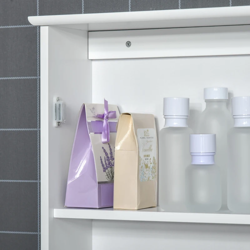 kleankin Bathroom Mirror Cabinet, Wall Mounted Medicine Cabinet with Door and Shelves, White